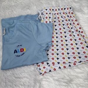ALDI Pajama Set ~ Women’s Large ~ Serra Brand ~ Shorts & T-Shirt ~ Blue White